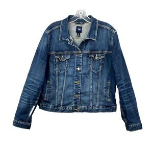 Gap Trucker Jacket Womens Large Blue Denim Stretch Western Streetwear Workwear